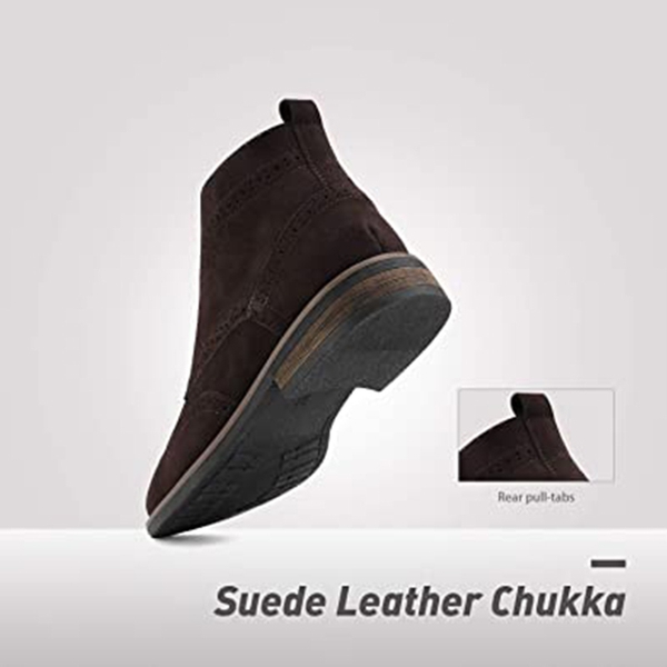 Men's Suede Wingtip Chukka Boots with Cushioned Insole - DARK BROWN - 2